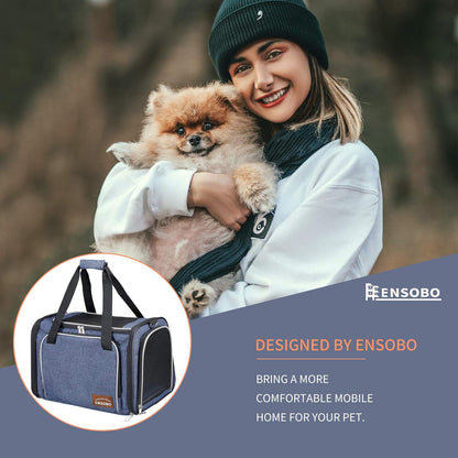 Cat Carrier Bag in Denim Fabric,  Pet Transport Bag for Cats and Small Dogs, TSA Approved Pet Travel Carrier with Two Bigger Side Bags, Shoulder Strap for Carrying, Denim Blue